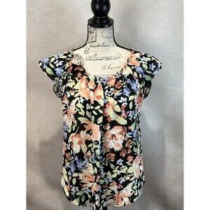 LC Lauren Conrad – Floral Pleat Neck Cap Sleeve Tie Back Top – Small